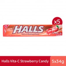 Halls Stick Vita-C Strawberry Mint Candy (34g x 5)